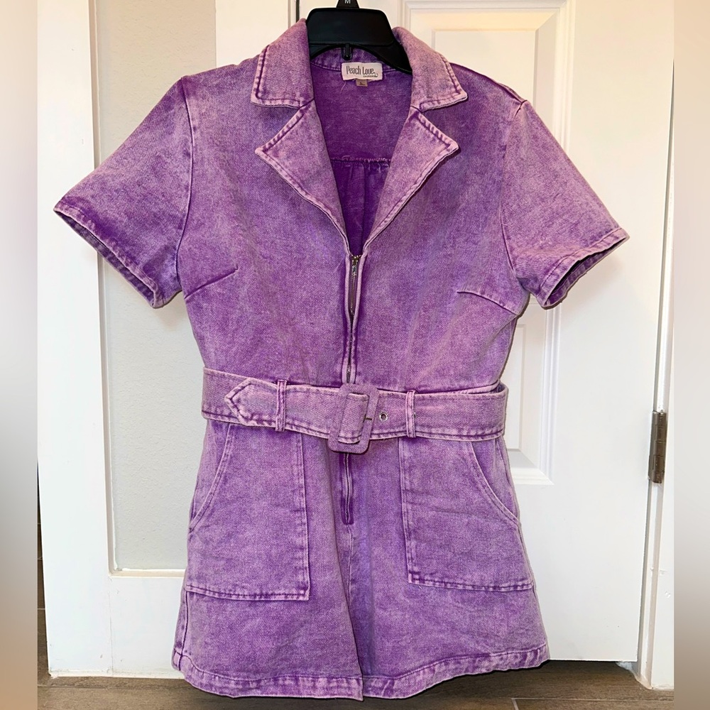 Peach Love Lavender Denim Romper Size L